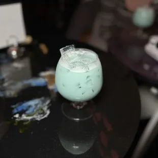 Space Milk mocktail - Fresh af Lime Juice, Sweetened Condensed Milk, Vanilla Bean, Soursop, Blue Spirulina
