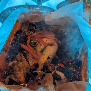 Dry Pot Catfish in parchment paper (chili style)