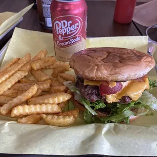 Cheeseburger combo with bacon added to the burger.