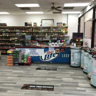 a view of a liquor aisle