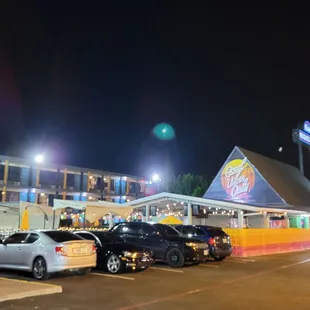 a parking lot at night