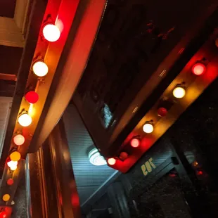 red and yellow lights in a restaurant