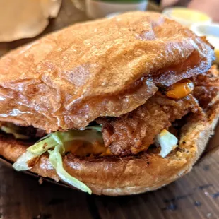 A crispy chicken sandwich (take out)