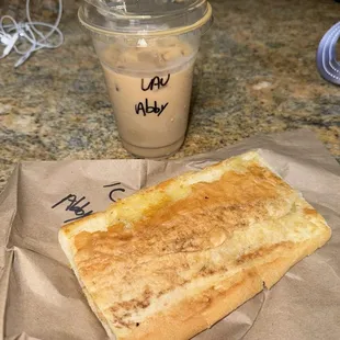 Lavender latte and cheese toast