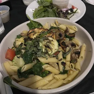 Veggie Pasta and a House Salad. Retirement dinner for a very special nurse.