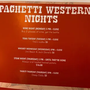 Nightly Specials