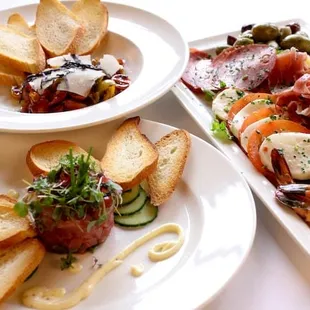 Ahi Tower, Organic Heirloom Tomato Bruschetta, Tuscan Antipasti Platter.