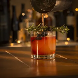 THE ITALIAN STALLION: Angel’s Envy bourbon, Luxardo cherry syrup, rosemary syrup- cherry &amp; rosemary