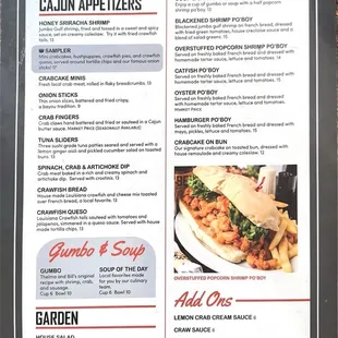 Menu 10/34 Appetizers, Po-Boys and Salad