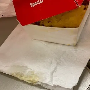 Lots of liquid coming from the box and bag.