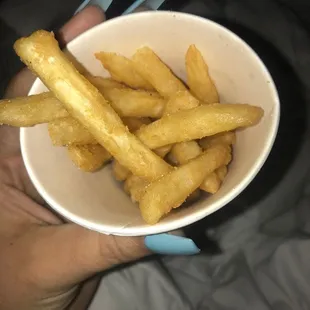My order came with half of the order of fries that I paid for and I love this spangles come her all the time just very disappointed
