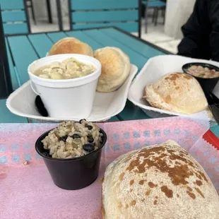 a plate of bread and a bowl of soup