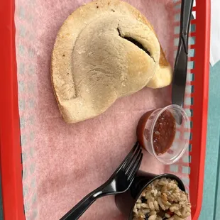 Empanada with rice and beans