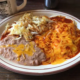 Huevos rancheros with red chile! So good!