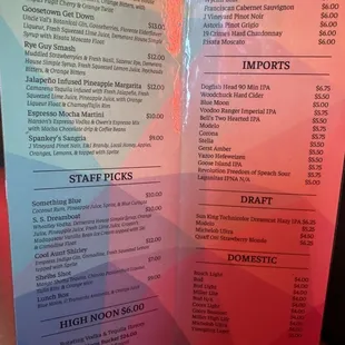 Bar menu