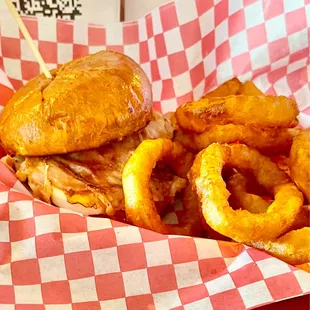 Ham, Provolone &amp; Honey Drizzle Sandwich with Onion Rings