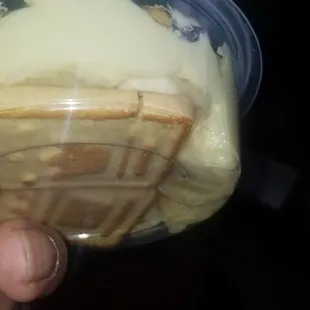 a person holding a plastic container filled with cheese