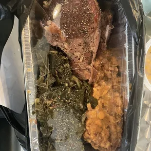 Turkey Leg, SWEET POTATOES, and COLLARD GREENS