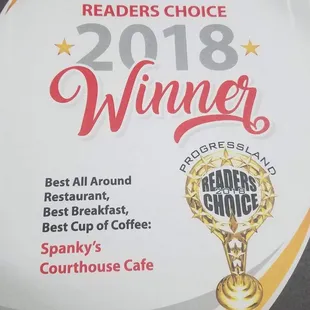 2018 Progress Land Reader's Choice Winner! Best Breakfast, coffee, &amp; All around Best Restaurant!