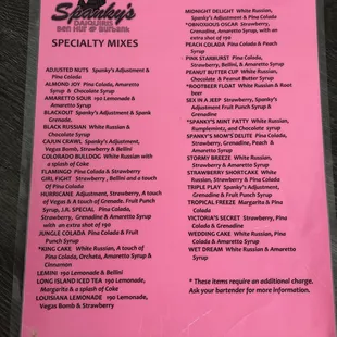 Specialty Daiquiri Mix List