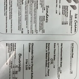 ice cream menu