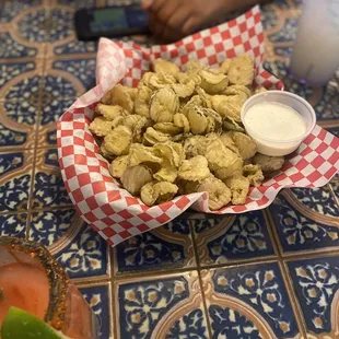 Fried pickles with homemade ranch dressing