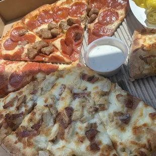 pepperoni, sausage, and cheese pizza