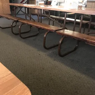 a long table and benches