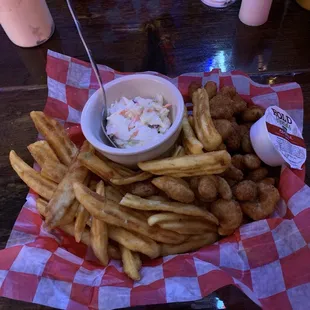 Shrimp basket with fries &amp; coleslaw! Delicious!