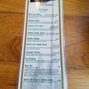 Pub Grub menu.