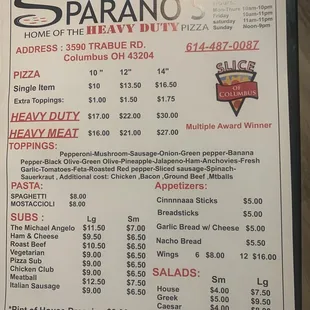 Menu as of January 2023