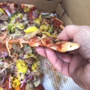 Heavy Dury- best pizza I've gotten from them. It was amazing!!!