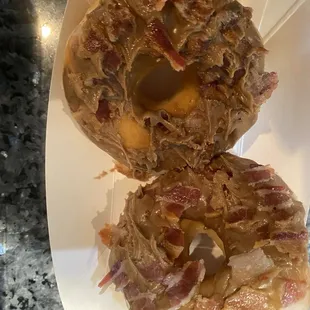 Maple Bacon : they look ugly but got stuck together in transportation. Bacon could have been crispier, but maple flavoring was spot on.