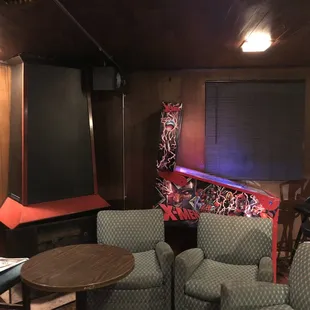 Game area with fireplace