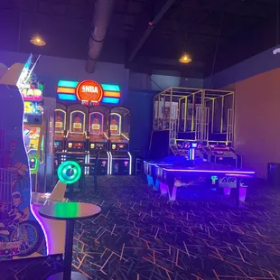 a pool table and arcade