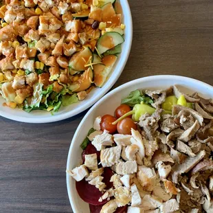 Southwestern Chicken Salad (left) Chicken &amp; Gyro Greek Salad (right)