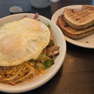 Country skillet. Eggs over easy.