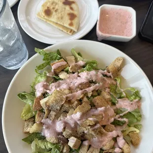 Chicken Caesar Salad with pink dressing