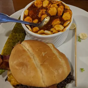 Burger and a cup of chili