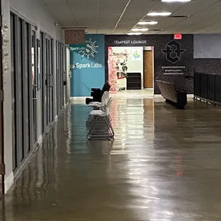 View from down the hall. From the elevator you would go left, opposite way from the escape room.