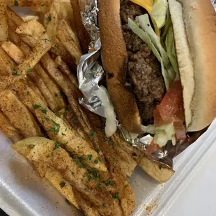 Cheeseburger and fries