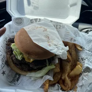 Double Cheeseburger with fry.