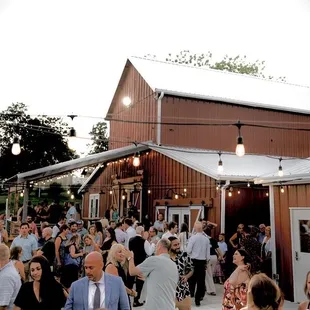 Rustic barn, patio, porch and outdoor lighting.
