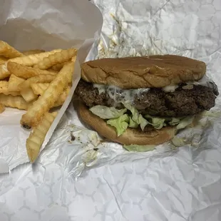 a burger and french fries