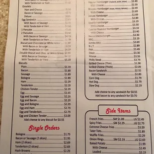 Menu as of 07/2017