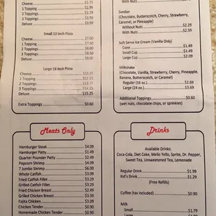 Menu as of 07/2017