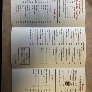 the menu for the restaurant