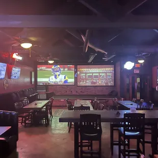 Big tv and stage for bands and karaoke.