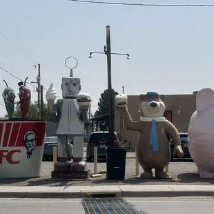 The many statues at the parking lot