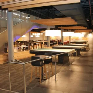 a row of tables and chairs